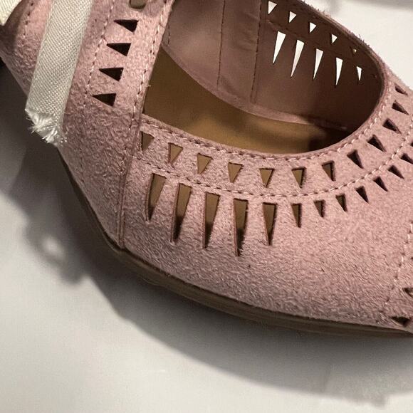 Womens Size 10 Baby Pink Leather Boho Cut Out Lace Up Stocked Heel Sandal Retro - Picture 10 of 11